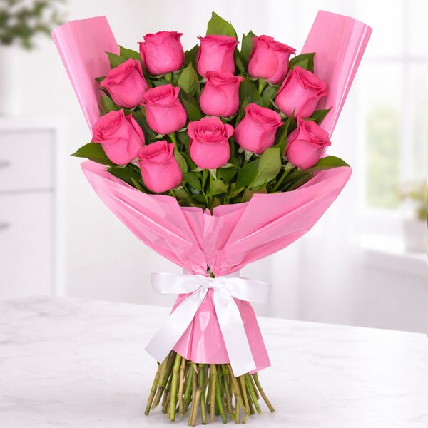 Buquê Serenidade com 12 Rosas Pink
