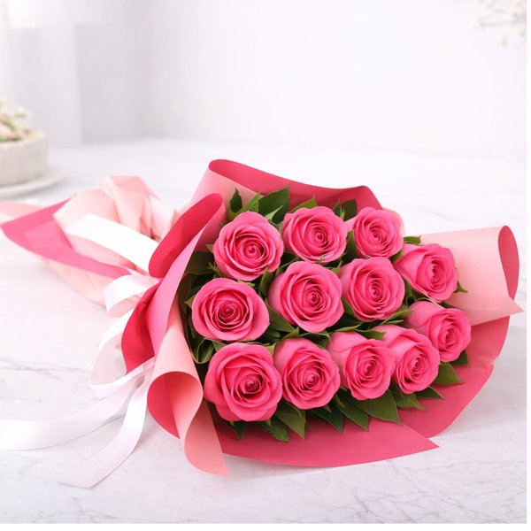 Buquê Serenidade com 12 Rosas Pink