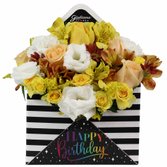 Flores Amarelas no Envelope Happy Birthday