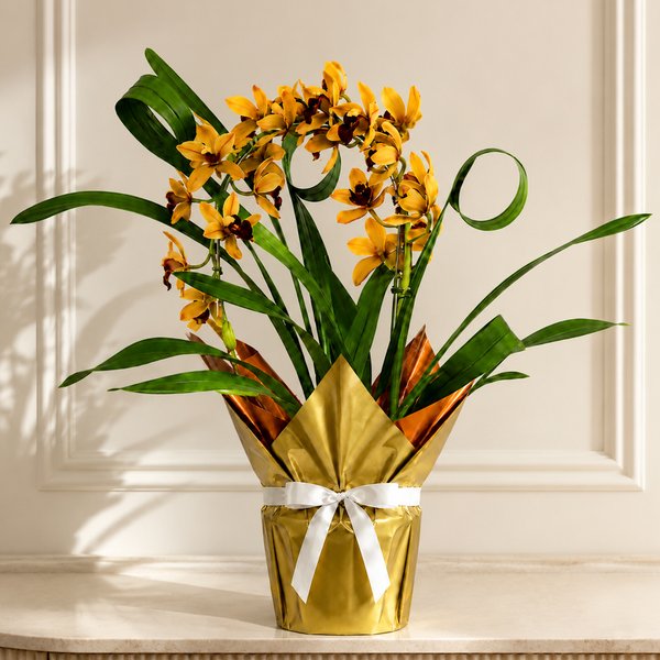 Orquídea Cymbidium Laranja Pendente