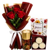 Buquê Trio de Rosas e Castiçal e Mini Vela C/4 Encontro Floral
