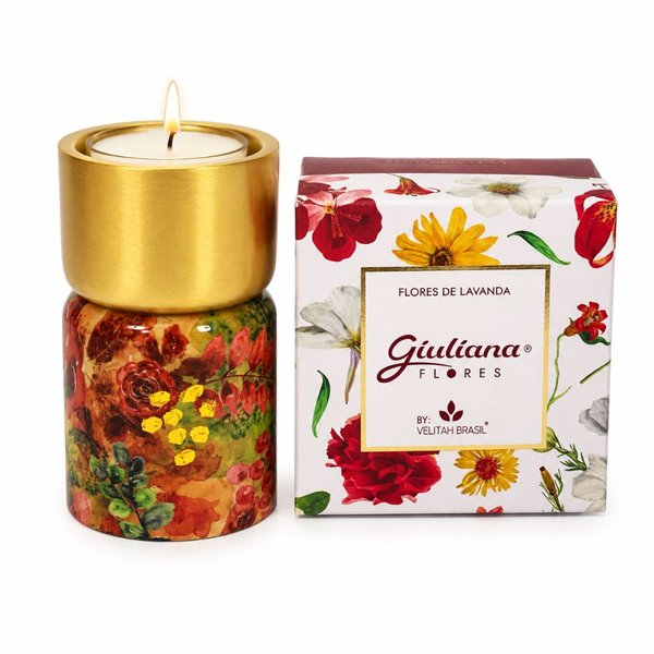 Buquê Trio de Rosas e Castiçal e Mini Vela C/4 Encontro Floral