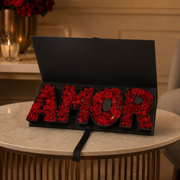 Caixa Surpresa Amor com Rosas Spray Vermelhas
