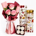 Buquê Trio de Rosas Cor de Rosa e Coleção Encontro Floral