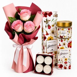 Imagem de Buquê Trio de Rosas Cor de Rosa e Coleção Encontro Floral