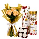 Buquê Trio de Rosas Champanhe e Coleção Encontro Floral