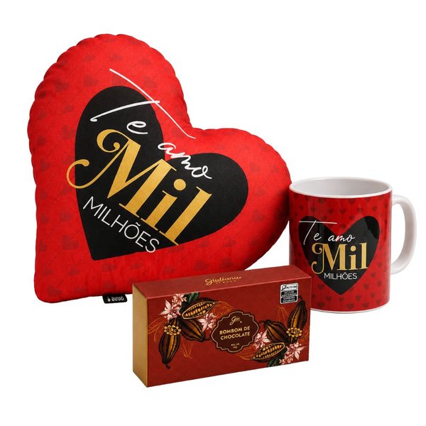 Caneca e Almofada Te Amo Mil Milhões e Bombom Giuliana Flores - 3 und