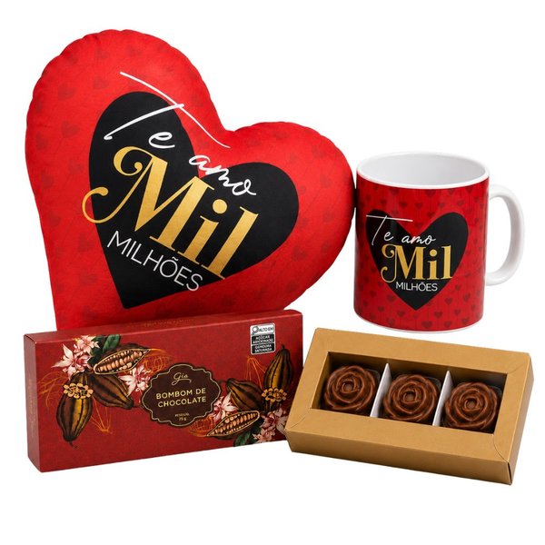 Caneca e Almofada Te Amo Mil Milhões e Bombom Giuliana Flores - 3 und