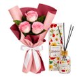 Buquê Trio de Rosas Cor de Rosa e Difusor de Aroma 150ml - Encontro Floral