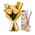 Buquê Trio de Rosas Champanhe e Difusor de Aroma 150ml - Encontro Floral