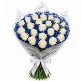 Buquê Safira com 24 Rosas Brancas
