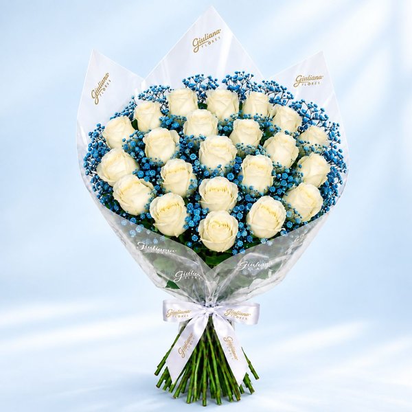 Buquê Safira com 24 Rosas Brancas