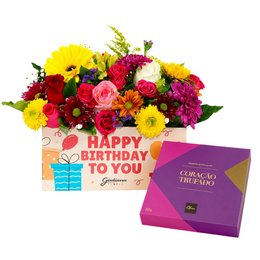 Imagem de Arranjo de Mix de Flores Happy Birthday to You e Corações Trufados Ofner