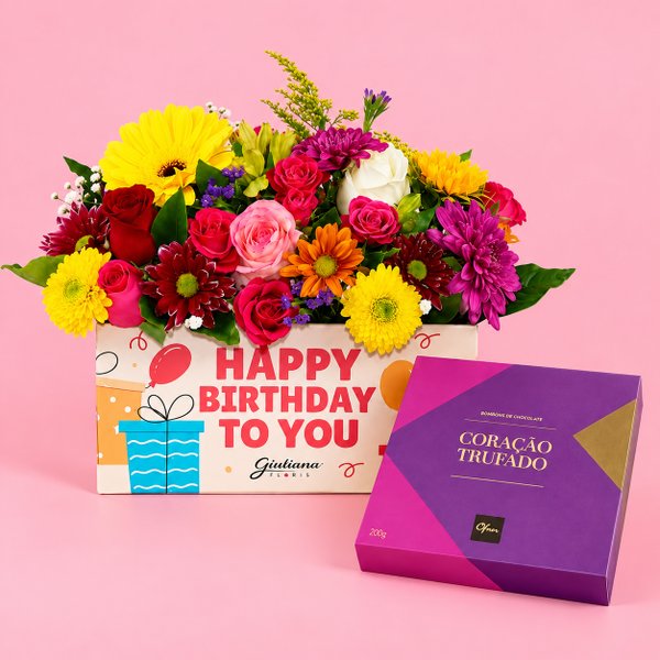 Arranjo de Mix de Flores Happy Birthday to You e Corações Trufados Ofner
