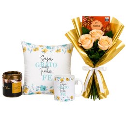 Imagem de Buquê de Rosas e Kit Seja Grato com Bombom e Cappuccino Ofner