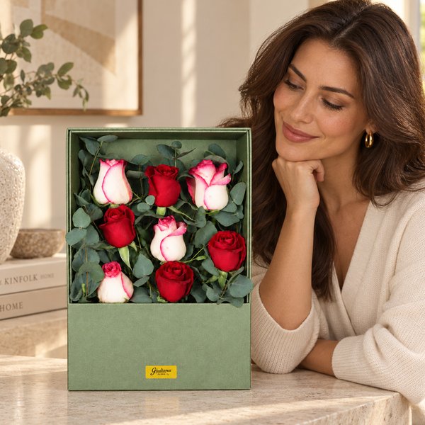 Rosas na Caixa Surpresa Verde - Versão Pocket