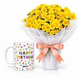 Imagem de Margaridinhas Amarelas e Caneca Happy Birthday - Giuliana Flores