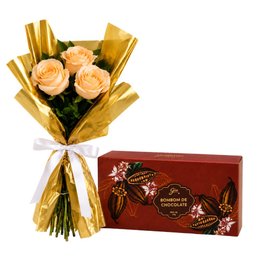 Imagem de Buquê Trio de Rosas Champanhe e Bombom Giuliana Flores - 3 Und
