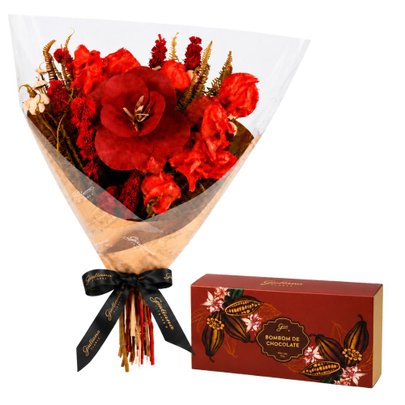 Buquê Criatividade de Flores Secas Vermelho e Bombom Giuliana 3 Und