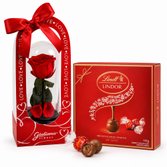 A Bela Rosa Encantada Vermelha My Love e Caixa Lindt ao Leite 112g