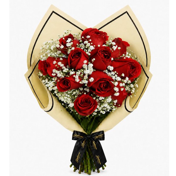 Buquê de 12 Rosas Vermelhas e Gypsophilas - Edição limitada
