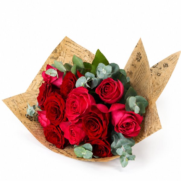 Buquê de 12 Rosas Vermelhas e Cor de Rosa Vintage