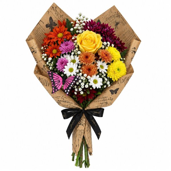Mix de Flores com Rosa Amarela - Jardim das Borboletas