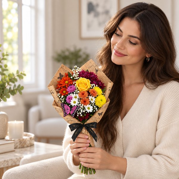 Mix de Flores com Rosa Amarela - Jardim das Borboletas