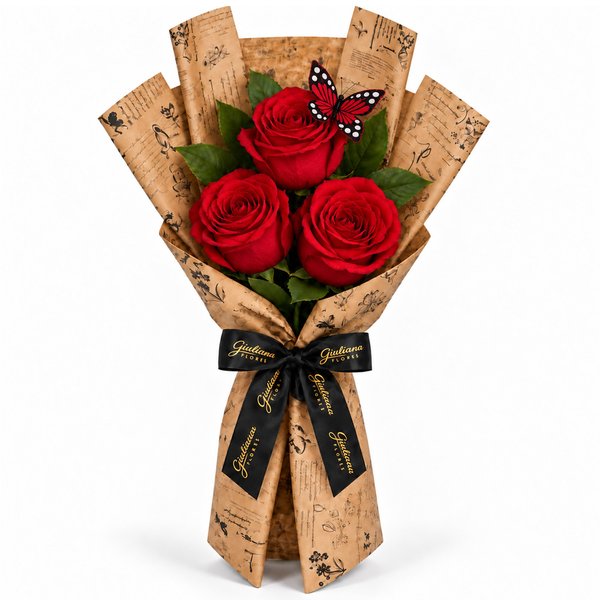 Trio de Rosas Vermelho - Jardim das Borboletas