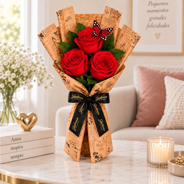 Trio de Rosas Vermelho - Jardim das Borboletas