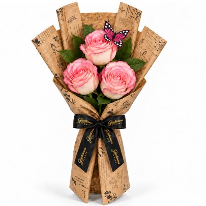Trio de Rosas Cor de Rosa - Jardim das Borboletas