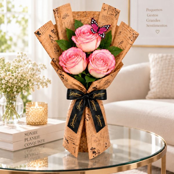 Trio de Rosas Cor de Rosa - Jardim das Borboletas