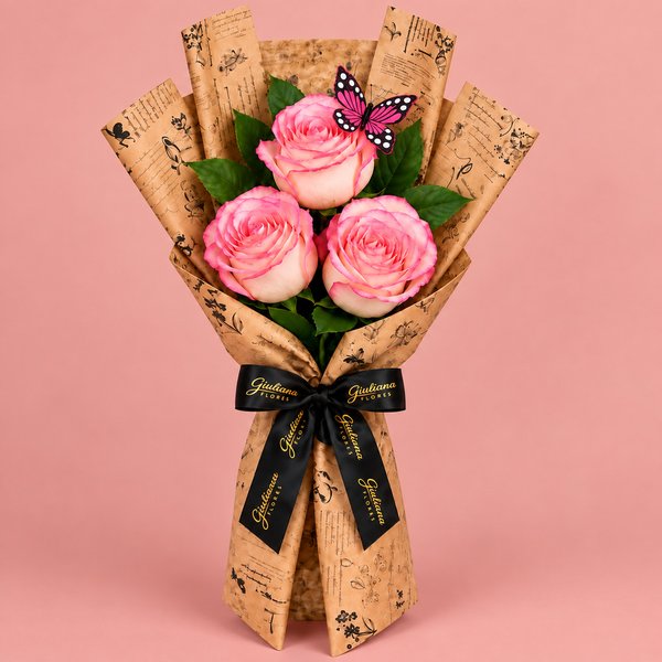 Trio de Rosas Cor de Rosa - Jardim das Borboletas
