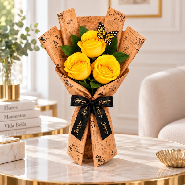 Trio de Rosas Amarelo - Jardim das Borboletas