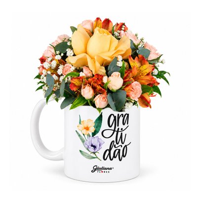 Mix de Flores Champanhe na Caneca Gratidão Giuliana Flores