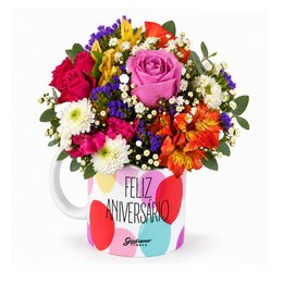 Imagem de Mix de Flores Colorido na Caneca Feliz Aniversário Giuliana Flores