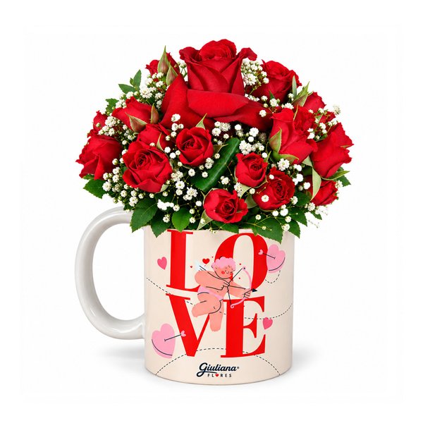 Mix de Flores Vermelho na Caneca Love Giuliana Flores
