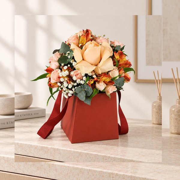 Mix de Flores Champanhe no Cachepô Red Aconchego