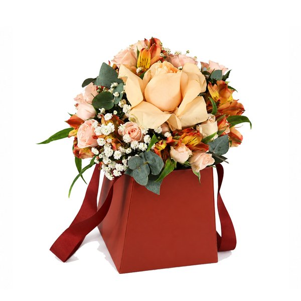 Mix de Flores Champanhe no Cachepô Red Aconchego