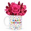 Flores Secas e Rosa Encantada Pink na Caneca Happy Birthday