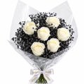 Buquê Ônix com 6 Rosas Brancas