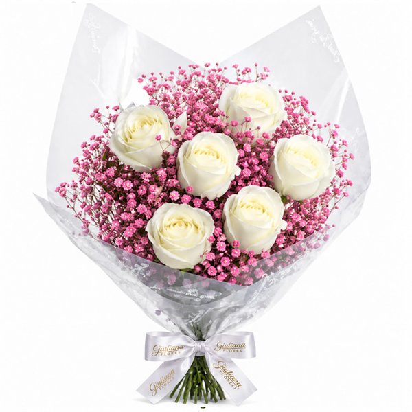 Buquê Morganita com 6 Rosas Brancas