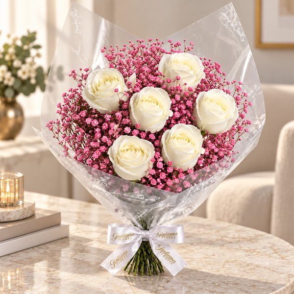 Buquê Morganita com 6 Rosas Brancas
