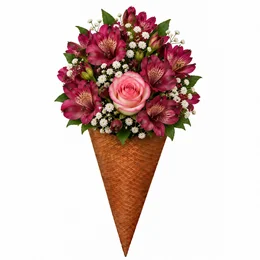 Imagem de Buquê de Rosa e Astromélias Roxas Casquinha