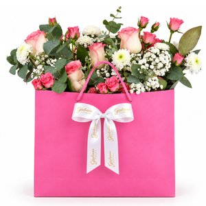 Imagem de Buquê de Flores Cor de Rosa na Sacola - Cuidado e Carinho