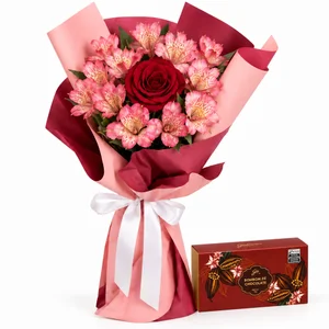 Imagem de Buquê de Astromélias e Rosa Serenata e Bombom Giuliana Flores 3 Und
