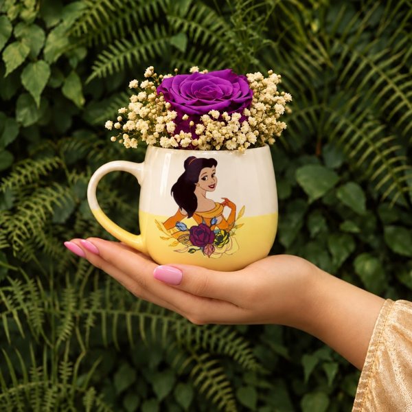 Caneca A Bela e A Fera com Rosa Encantada Púrpura