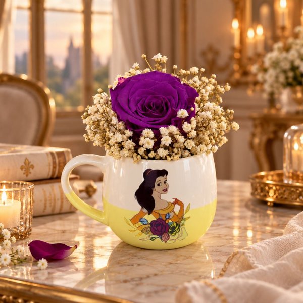 Caneca A Bela e A Fera com Rosa Encantada Púrpura