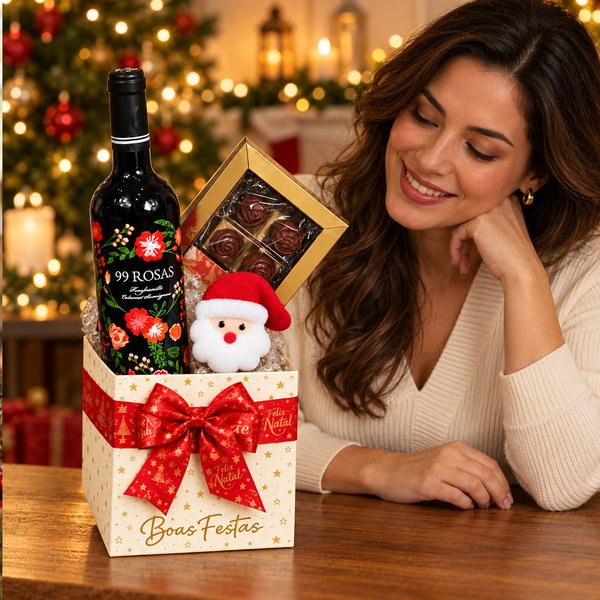 Kit Natal com Bombom Giuliana Flores e Vinho Tinto 99 Rosas