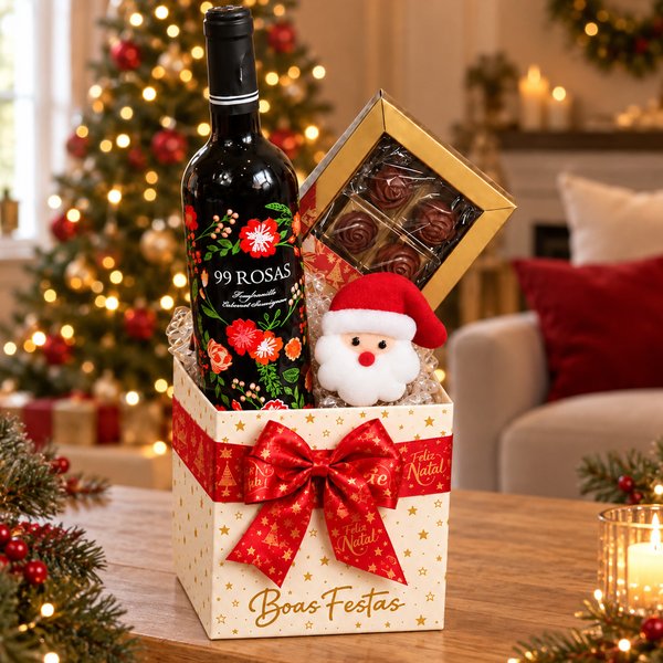 Kit Natal com Bombom Giuliana Flores e Vinho Tinto 99 Rosas
